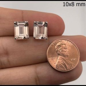 Emerald-cut Morganite stud earrings 14k white gold